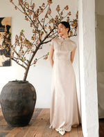 Load image into Gallery viewer, Slit Pocket Maxi Cheongsam Dress in Champagne
