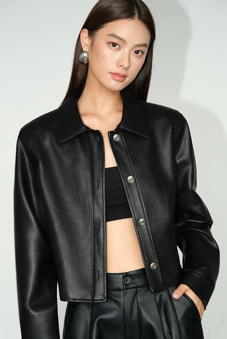 Faux Leather Cropped Jacket [2 Colours]