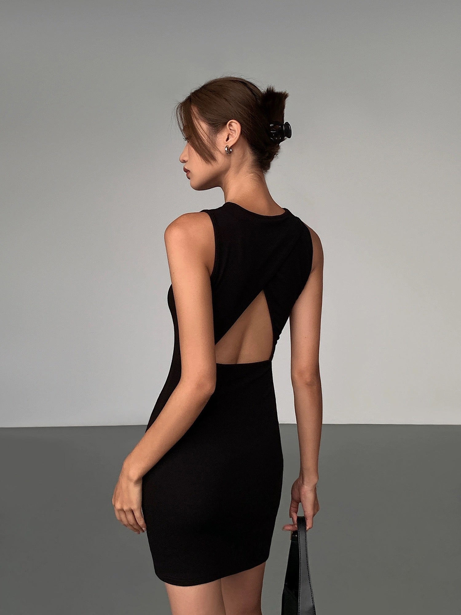 Cutout Back Mini Dress in Black