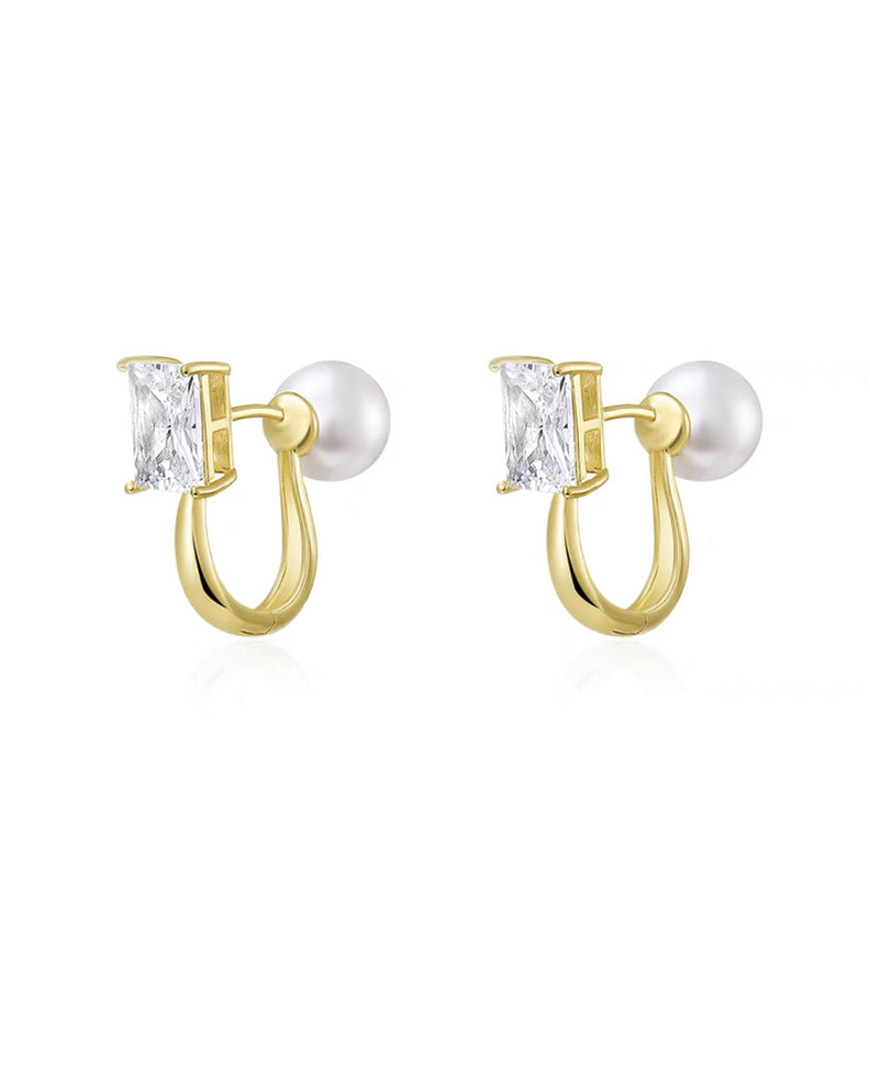 Pearl Diamante Loop Earrings