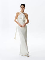 Load image into Gallery viewer, [Customizable] Drop Back Twist Drape Satin Gown in White
