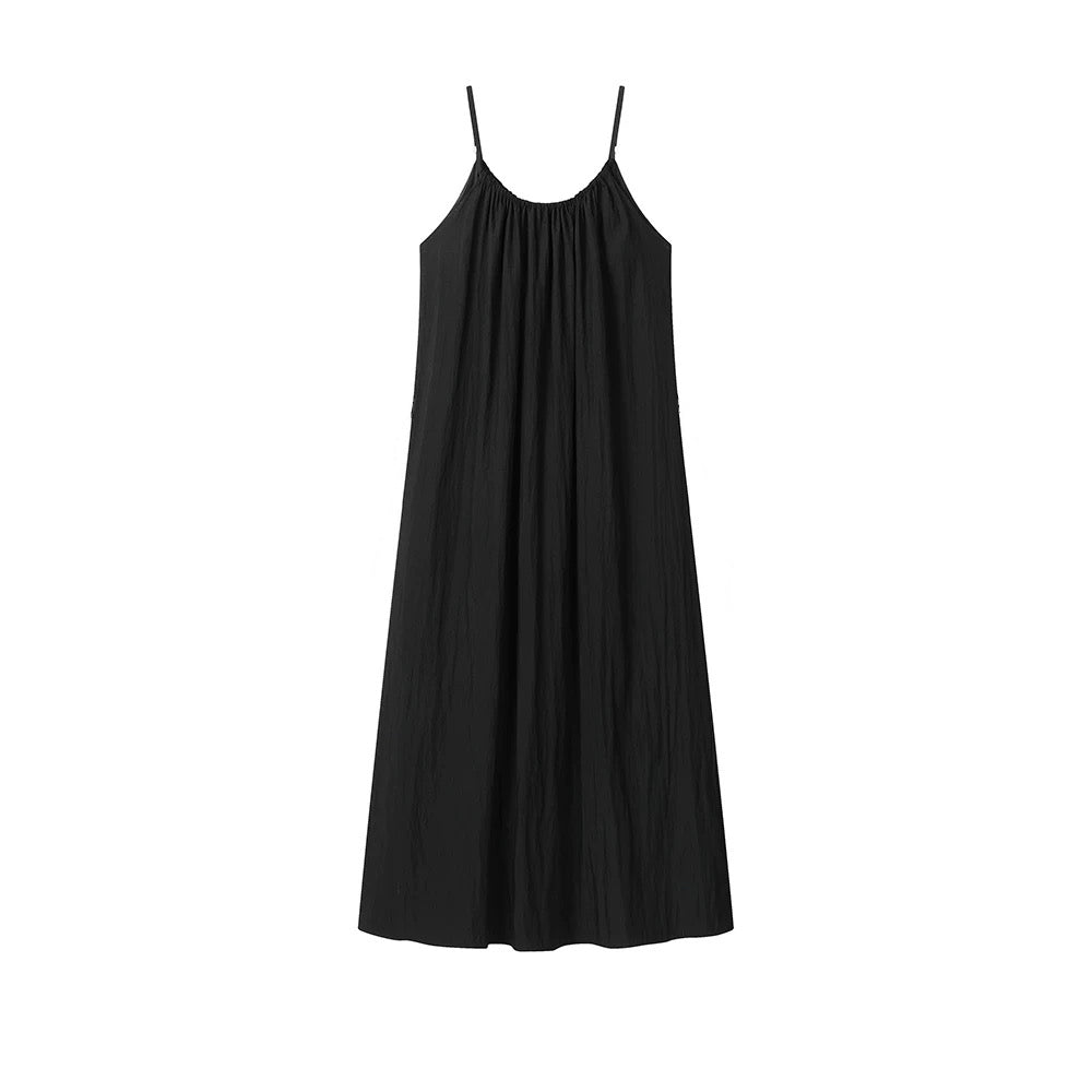 Korean Crepe Tent Maxi Dress in Black