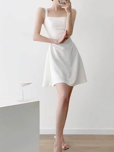 Side Gathered Flare Mini Dress in White LEXI + LOU Side Gathered Flare Mini Dress in White LEXI + LOU