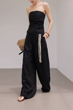 Load image into Gallery viewer, Linen Blend Gathered Bustier Top // Trousers // Maxi Skirt in Black
