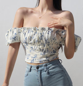 Procida 2-Way Floral Bustier Top in White