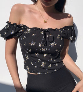 Laurel 2-Way Floral Top in Black