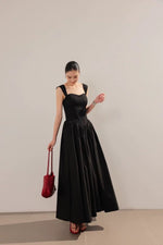 Load image into Gallery viewer, Sweetheart Bustier Flare Maxi Dress in Black
