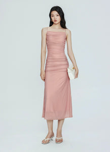 Tulle Layer Stretch Camisole Dress in Pink