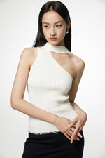 Load image into Gallery viewer, Asymmetric Drape Ribbed Top in White
