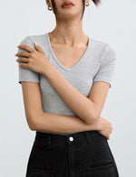 Load image into Gallery viewer, V Neck Stretch Top in Grey
