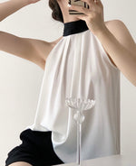 Load image into Gallery viewer, Contrast Ribbon Tie Halter Top in White
