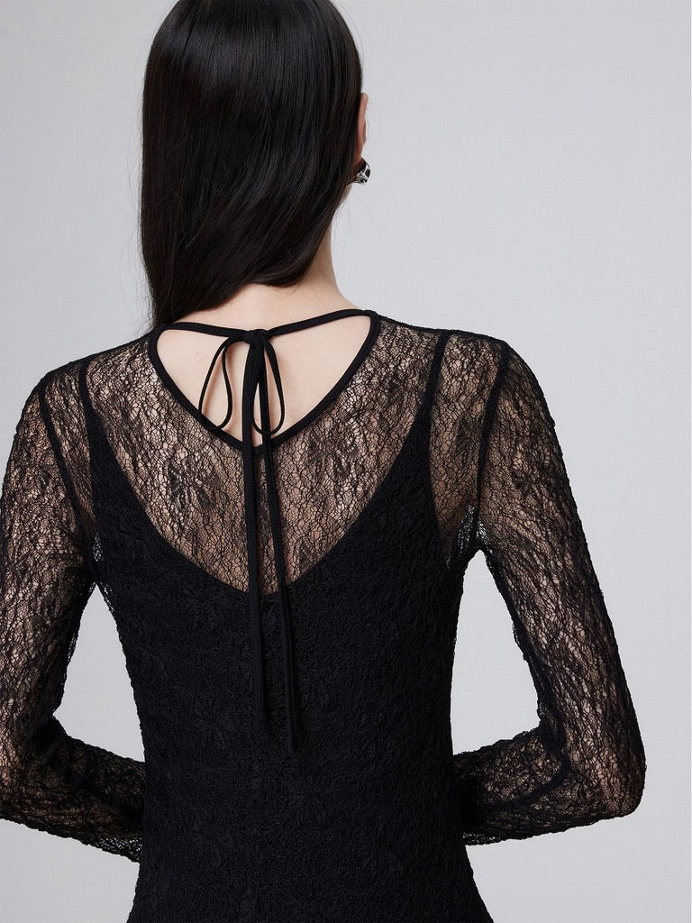 Sheer Lace Layer Dress in Black