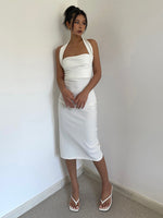 Load image into Gallery viewer, Halter Bodycon Midi Dress in White

