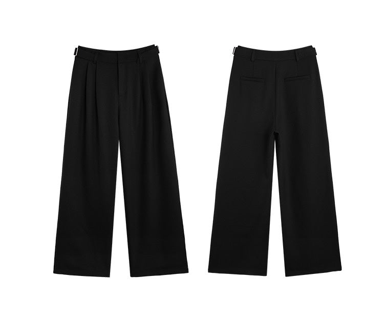 Relaxed Side Buckle Wide Leg Trousers in Black