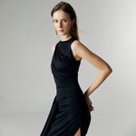 Load image into Gallery viewer, Evel Drape Stretch Dress in Black

