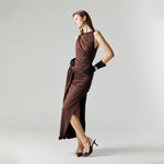 Load image into Gallery viewer, Evel Drape Stretch Dress in Brown
