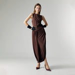 Load image into Gallery viewer, Evel Drape Stretch Dress in Brown
