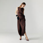 Load image into Gallery viewer, Evel Drape Stretch Dress in Brown
