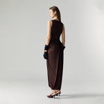 Load image into Gallery viewer, Evel Drape Stretch Dress in Brown
