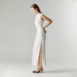 Load image into Gallery viewer, Evel Drape Stretch Dress in White

