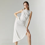 Load image into Gallery viewer, Evel Drape Stretch Dress in White

