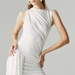 Load image into Gallery viewer, Evel Drape Stretch Dress in White
