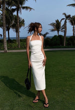 Load image into Gallery viewer, Halter Gather Midi Shift Dress in White
