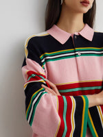 Load image into Gallery viewer, Oversized Striped Polo Top in Multi
