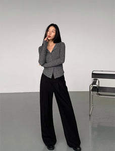 Woven Wide Leg Trousers in Black