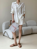 Load image into Gallery viewer, Cotton Linen Shirt + Shorts Set in White
