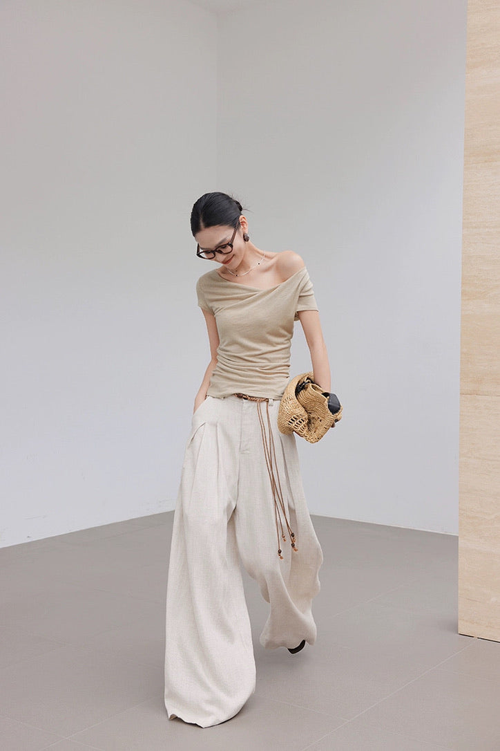 Tencel Blend Asymmetric Gathered Top [4 Colours]