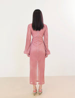 Load image into Gallery viewer, Textured Blouson Sleeve Midi Dress in Pink
