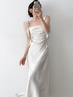 Load image into Gallery viewer, Ruffle Drape Slit Dress in White
