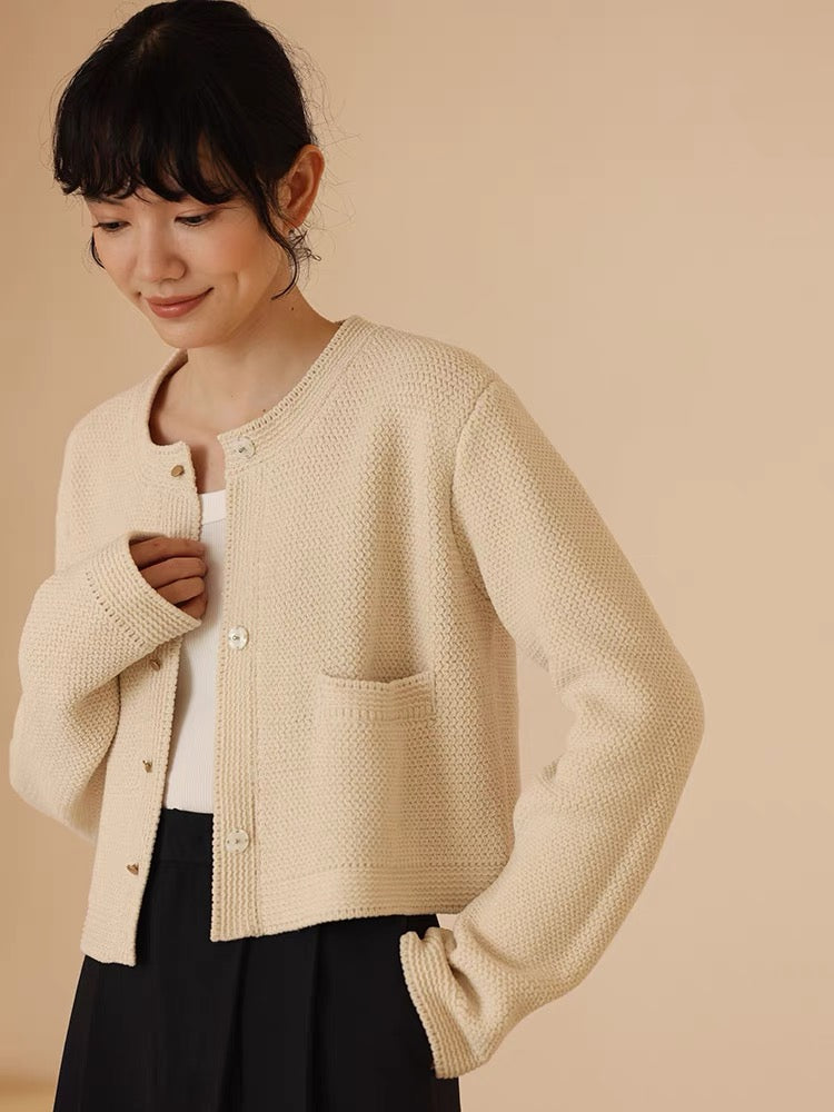Knitted Boxy Pocket Jacket in Cream