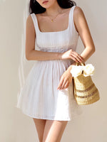 Load image into Gallery viewer, Cotton Textured A-line Mini Dress in White
