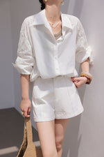 Load image into Gallery viewer, Cotton Line Shorts in White
