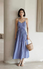 Load image into Gallery viewer, Textured Ruffle Cami Dress in Blue
