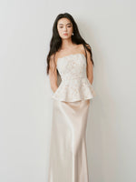 Load image into Gallery viewer, Peplum Lace Sheer Top// Maxi Skirt Set in Champagne
