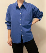 Load image into Gallery viewer, Korean Oversized Cotton Pocket Shirt in Blue
