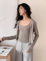 Load image into Gallery viewer, Camisole + Clasp Cardigan Set in Greige
