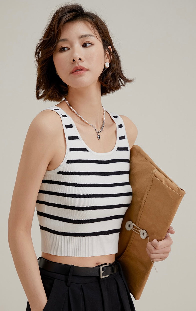 Striped Stretch Tank in White