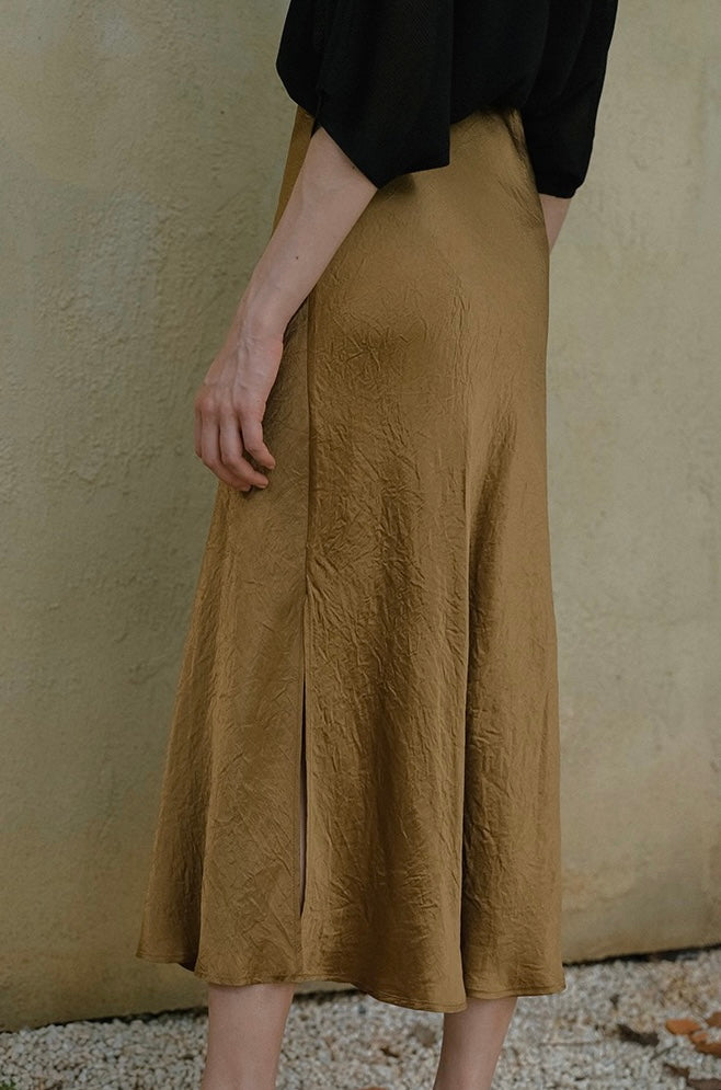 Textured Mermaid Slip Skirt in Gold