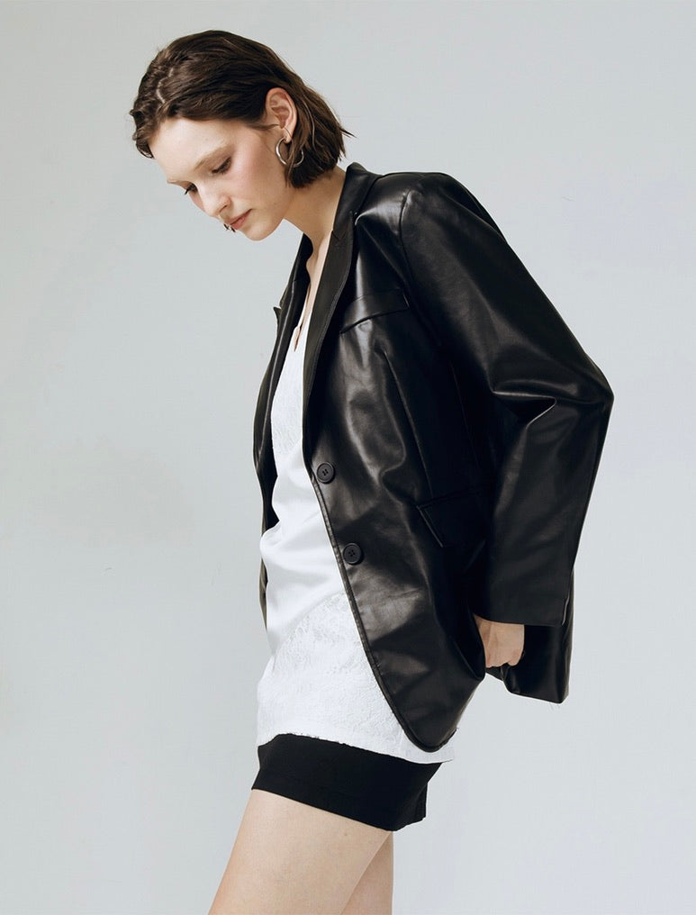 Classic Leather Blazer in Black