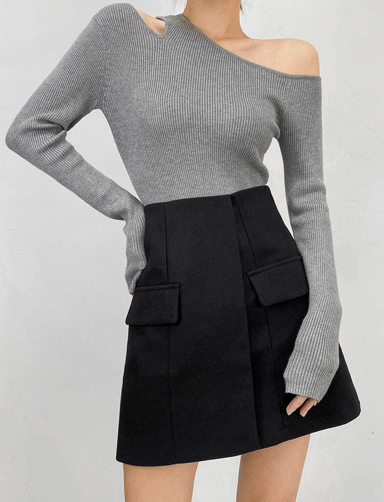 Toga Cutout Knit Top in Grey