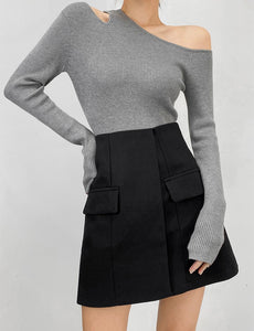 Toga Cutout Knit Top in Grey