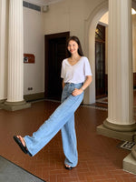 Load image into Gallery viewer, Relaxed Wide Straight Leg Heart Jeans in Blue
