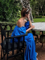 Load image into Gallery viewer, Bustier Off Shoulder Puff Sleeve Dress in Blue
