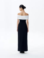 Load image into Gallery viewer, Off Shoulder Contrast Stretch Gown in Black
