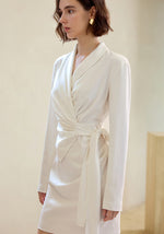 Load image into Gallery viewer, Gathered Wrap Suit Dress in White
