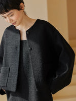 Load image into Gallery viewer, Oversized Wool Blend Tweed Pocket Jacket in Black
